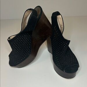 COACH women’s Black leather Open-Toe sling‎ back CHASITY Wedges size 38.5 or 8